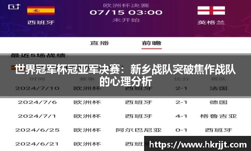 世界冠军杯冠亚军决赛：新乡战队突破焦作战队的心理分析